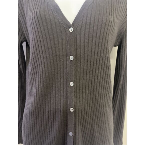 Banana Republic Silk Cashmere Brown Ribbed Button Down V-Neck Cardigan  Medium - Picture 5 of 10